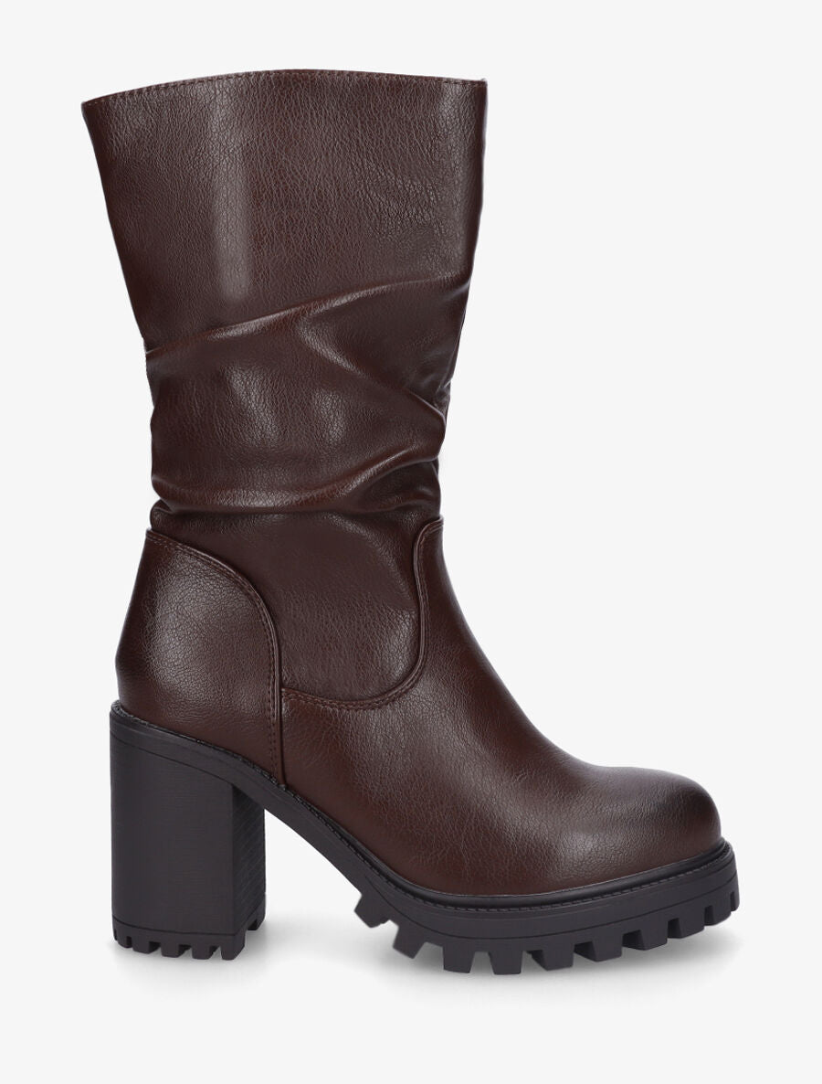 Bottines montantes et plissées en simili - Marron - 5