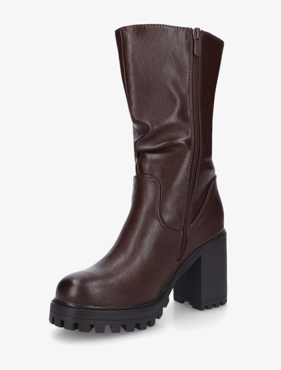 Bottines montantes et plissées en simili - Marron - 3