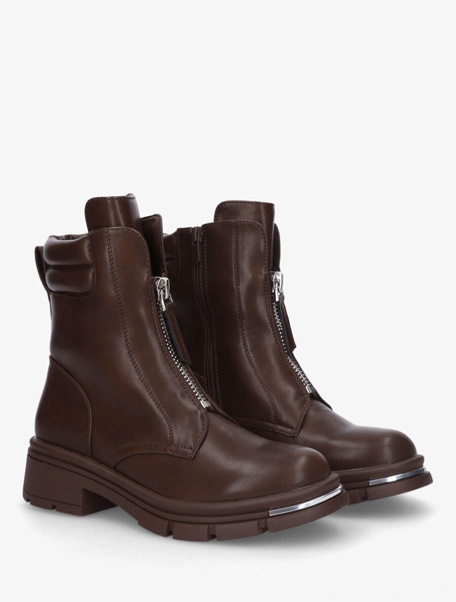 Bottines en simili à contrefort matelassé - Marron - 4