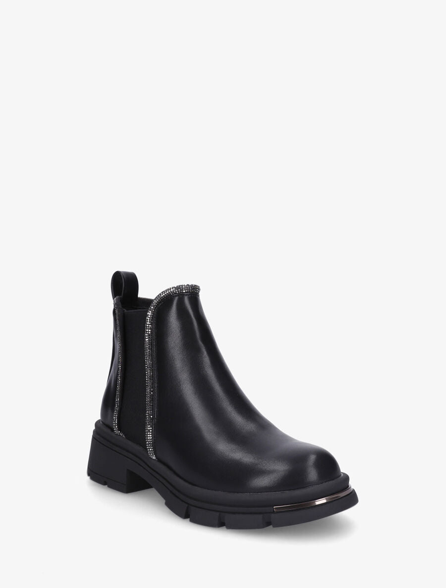 Bottines en simili à strass et bande élastiquée - Noir - 2