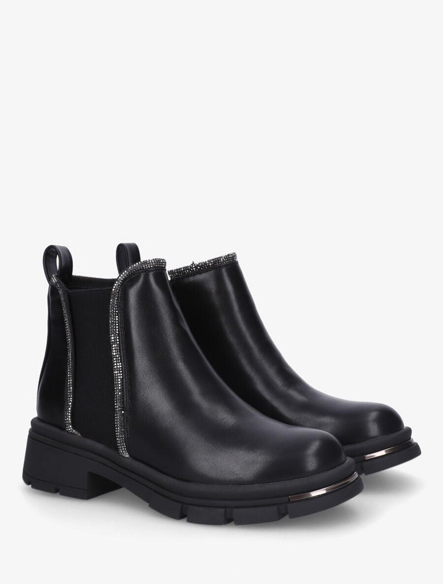 Bottines en simili à strass et bande élastiquée - Noir - 4
