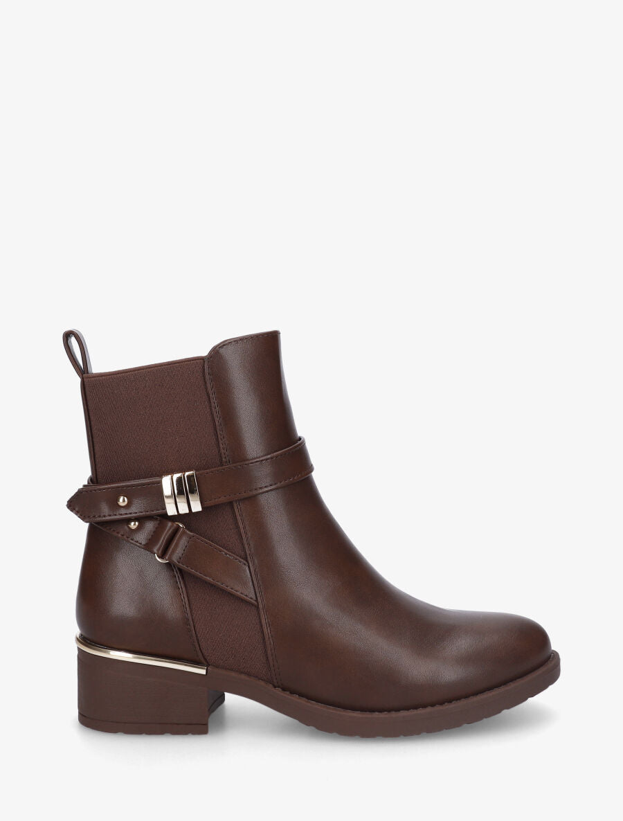 Bottines en simili à boucles et empiècements métallisés - Marron - 5