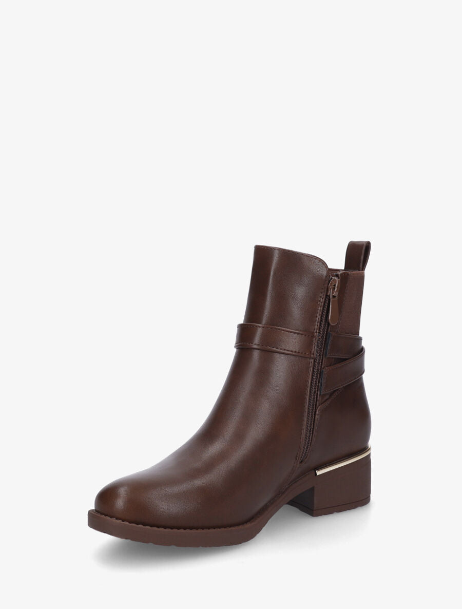 Bottines en simili à boucles et empiècements métallisés - Marron - 3