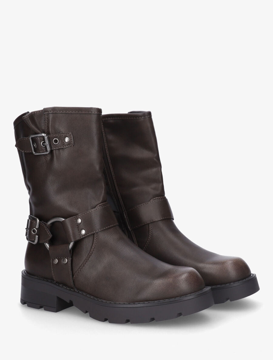 Bottines montantes en simili - Marron - 4