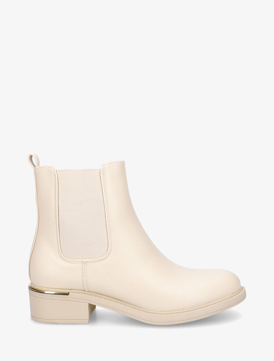 Bottines en simili style chelsea à détail métallique - Beige - 1