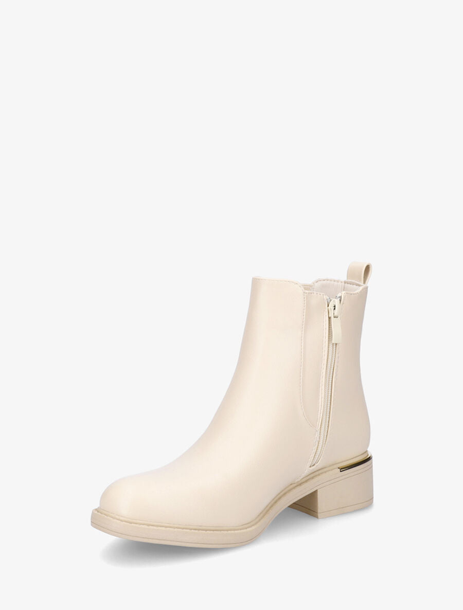 Bottines en simili style chelsea à détail métallique - Beige - 3