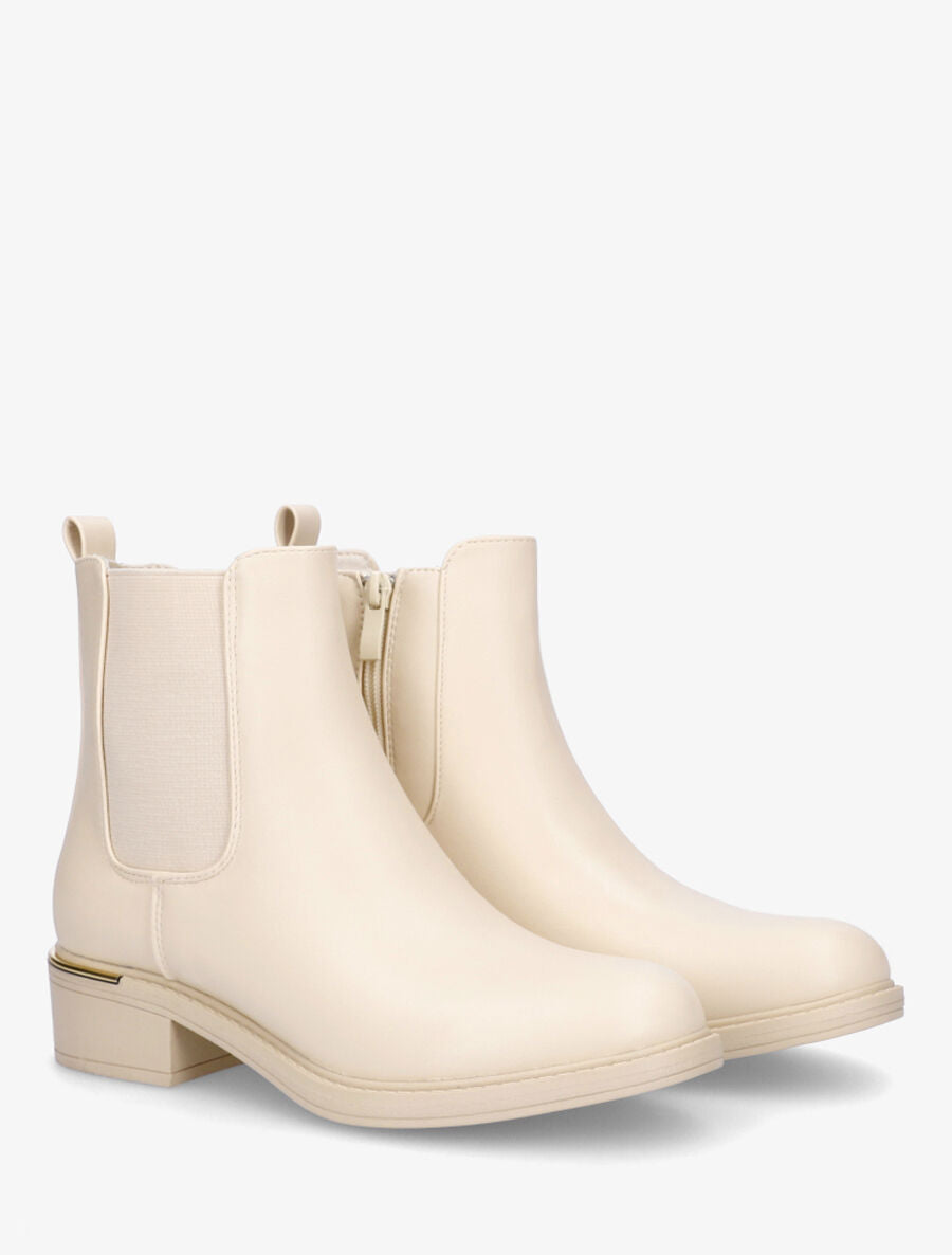 Bottines en simili style chelsea à détail métallique - Beige - 4