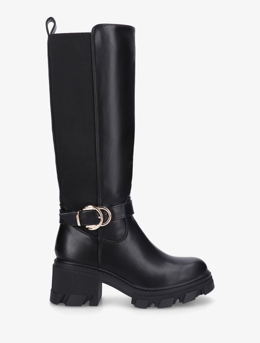 Bottes élastiquées à semelle et talon crantés - Noir - 1