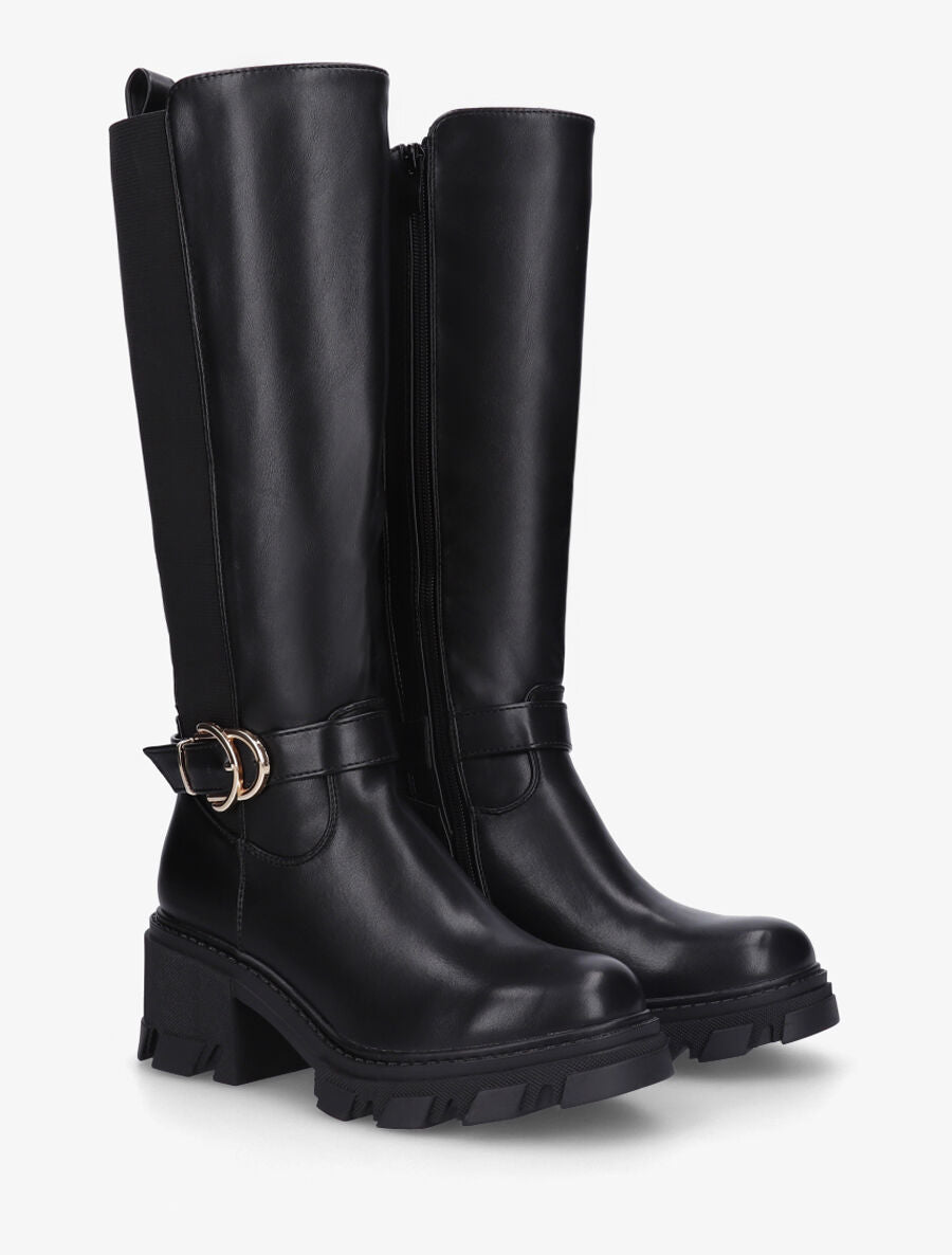 Bottes élastiquées à semelle et talon crantés - Noir - 4