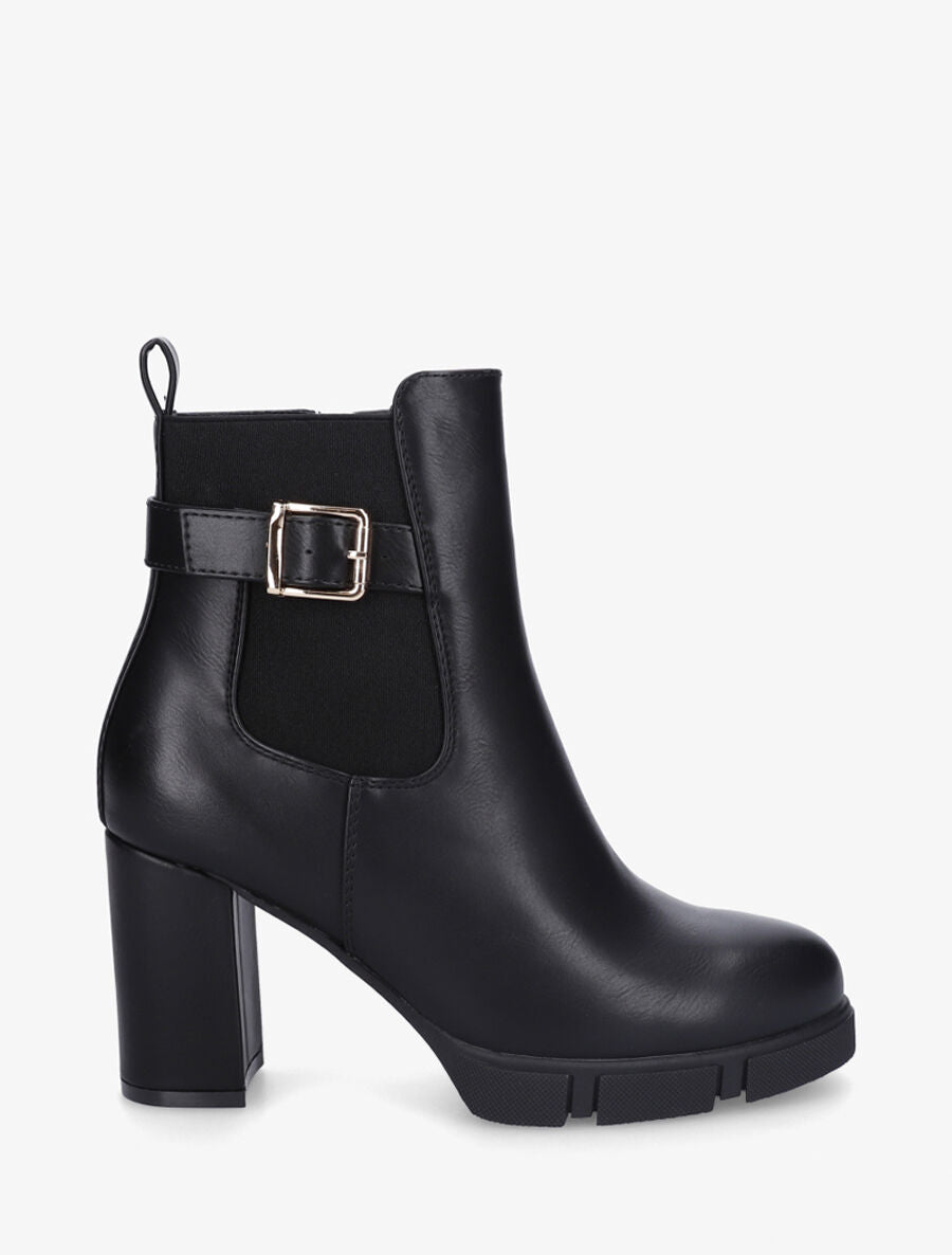 Sangle Bottine Talon Epais Noir Bottines En Simili à Talon Haut Et Bande élastiquée Noir Inspee