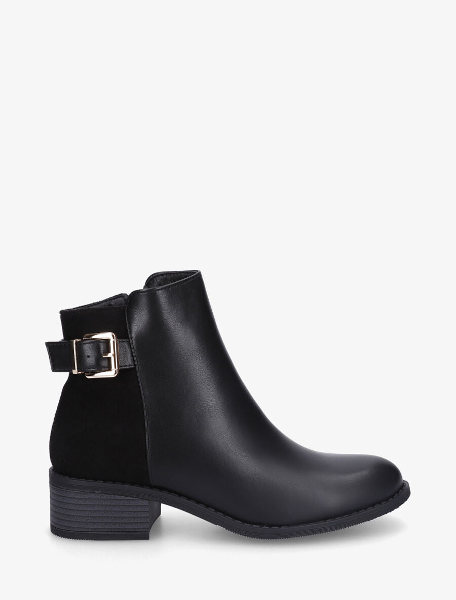 Bottines bimatière à boucle décorative - Noir - 1