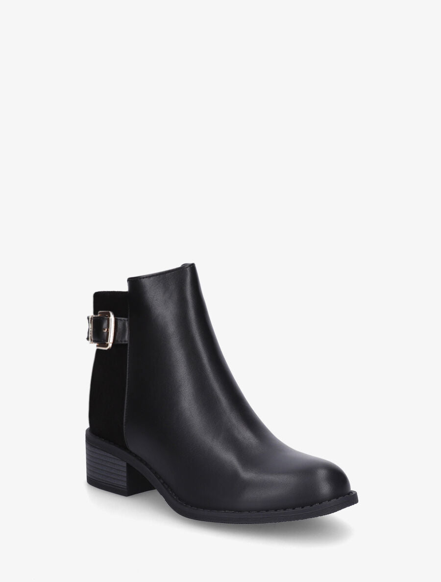 Bottines bimatière à boucle décorative - Noir - 2