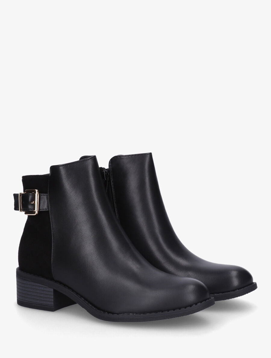 Bottines bimatière à boucle décorative - Noir - 4