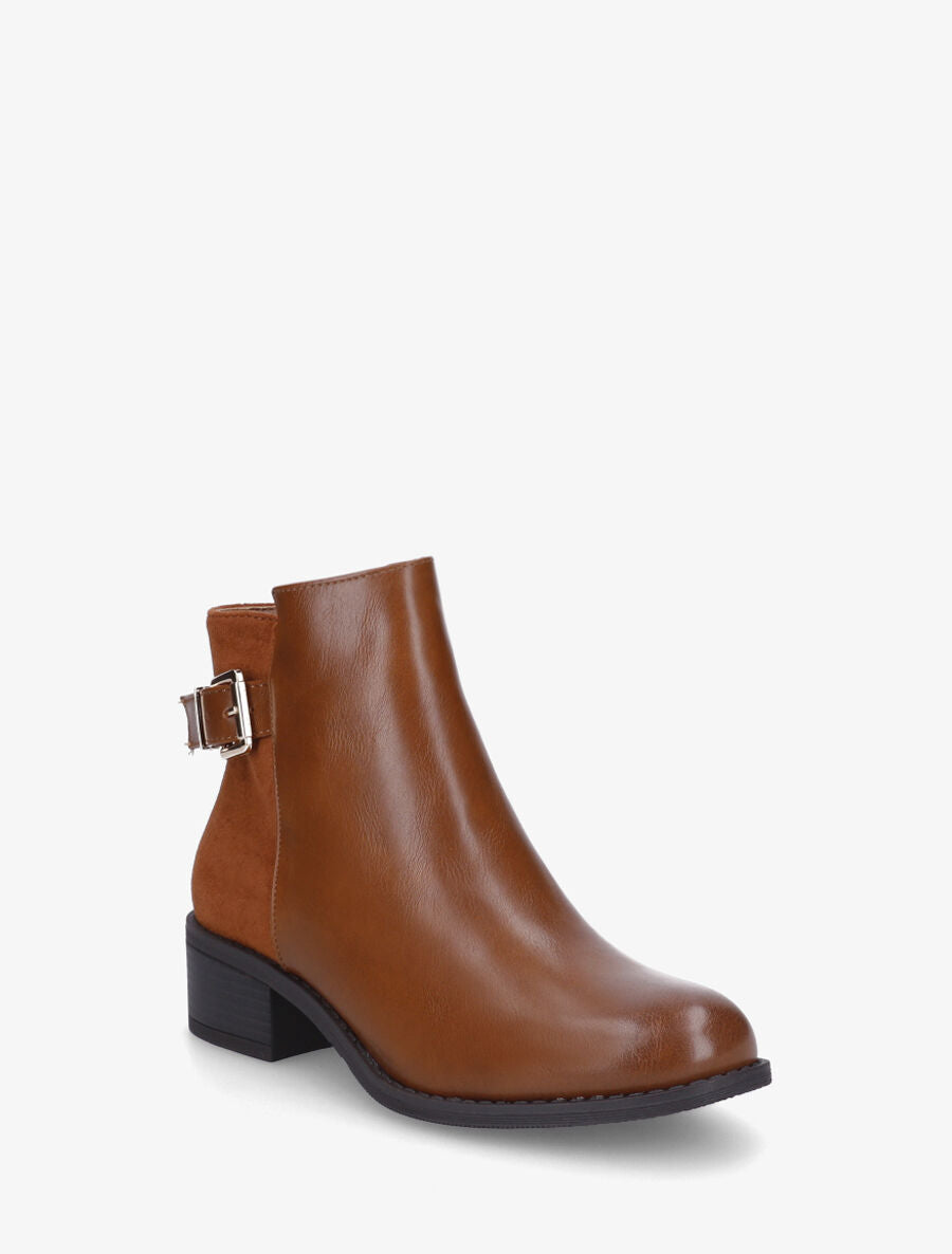 Bottines bimatière à boucle décorative - Camel - 2