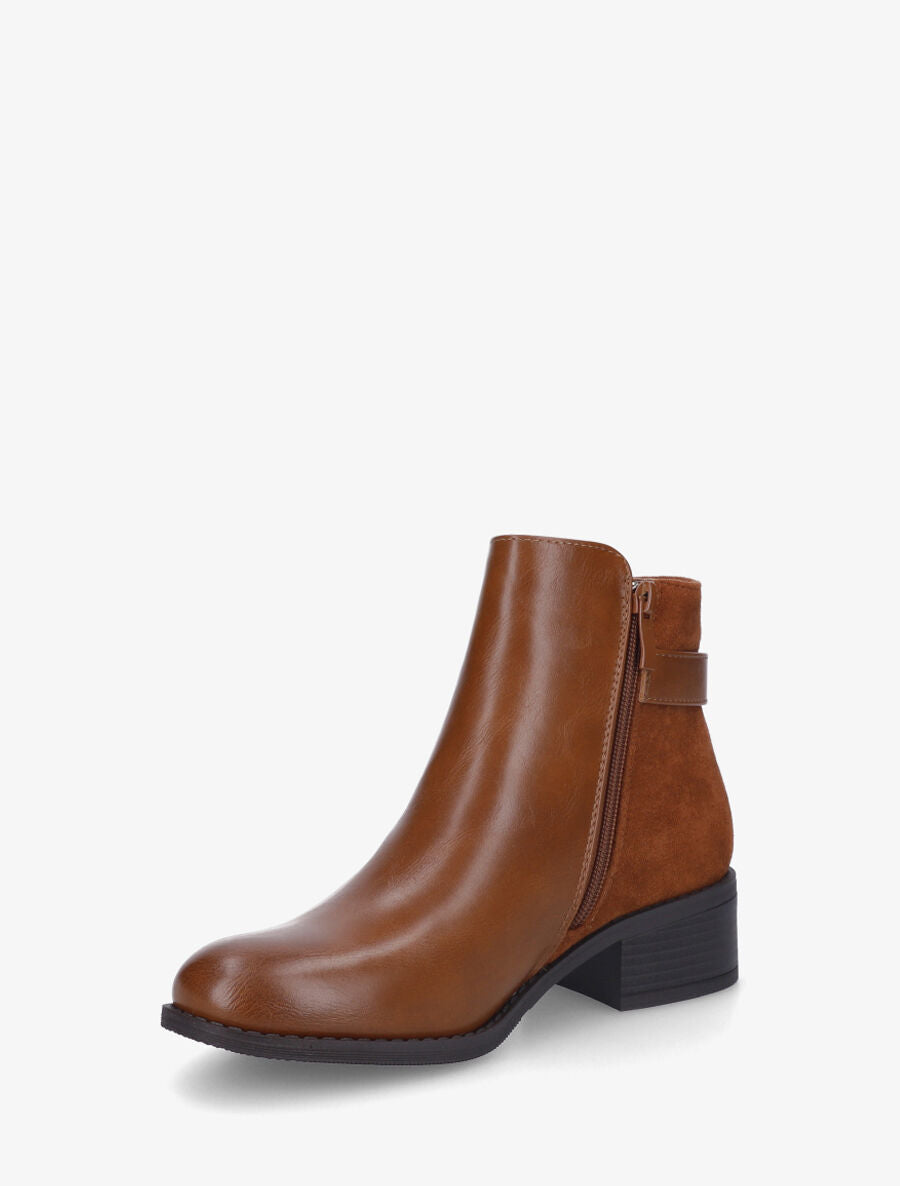 Bottines bimatière à boucle décorative - Camel - 3