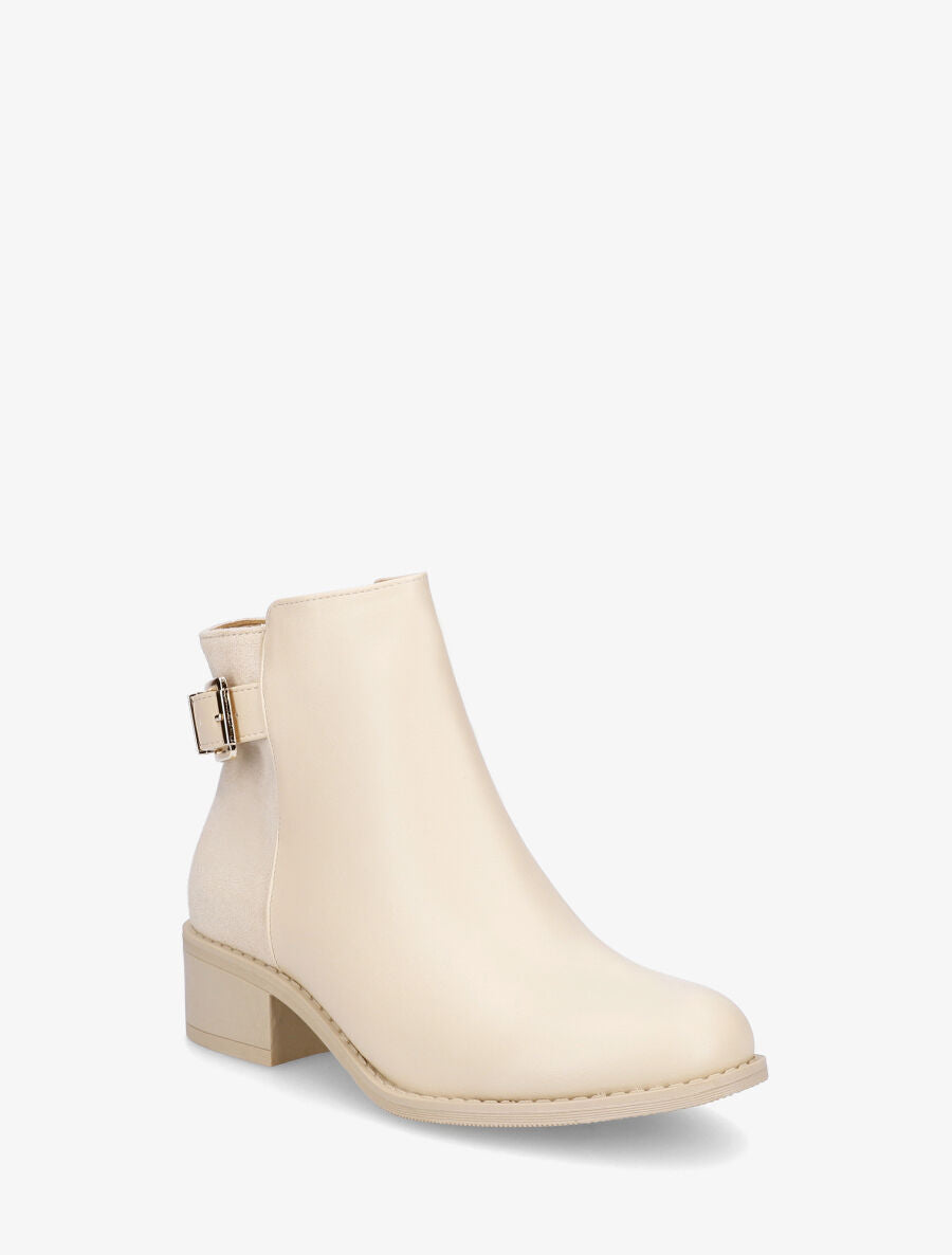 Bottines bimatière à boucle décorative - Beige - 2