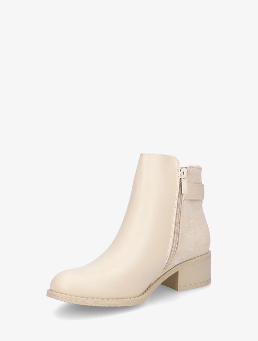 Bottines bimatière à boucle décorative - Beige - 3