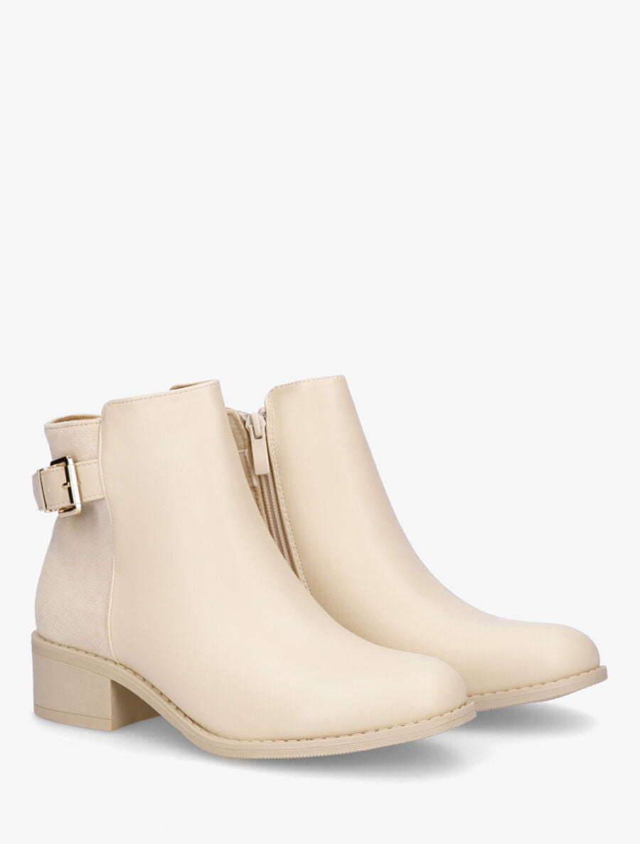 Bottines bimatière à boucle décorative - Beige - 4