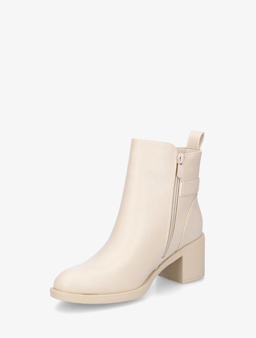 Bottines en simili à talon et bande élastiquée - Beige - 3
