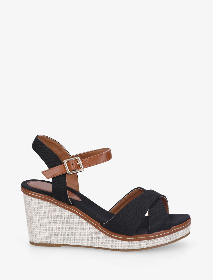 Sandales à brides croisées et semelle style osier - Noir - 6