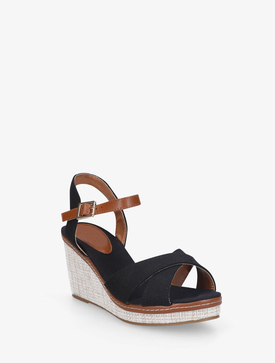 Sandales à brides croisées et semelle style osier - Noir - 3