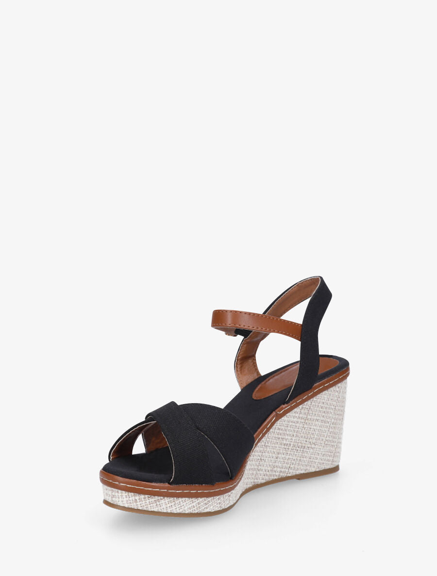 Sandales à brides croisées et semelle style osier - Noir - 4