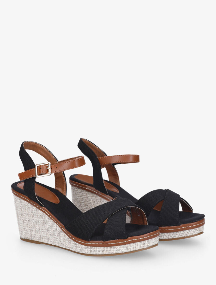 Sandales à brides croisées et semelle style osier - Noir - 5
