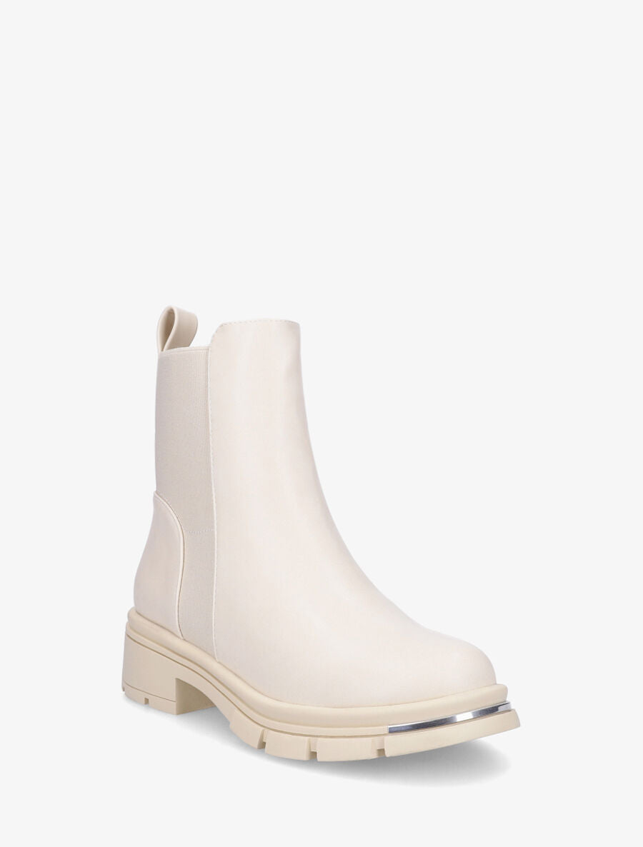 Bottines en simili à détail métallique - Beige - 2