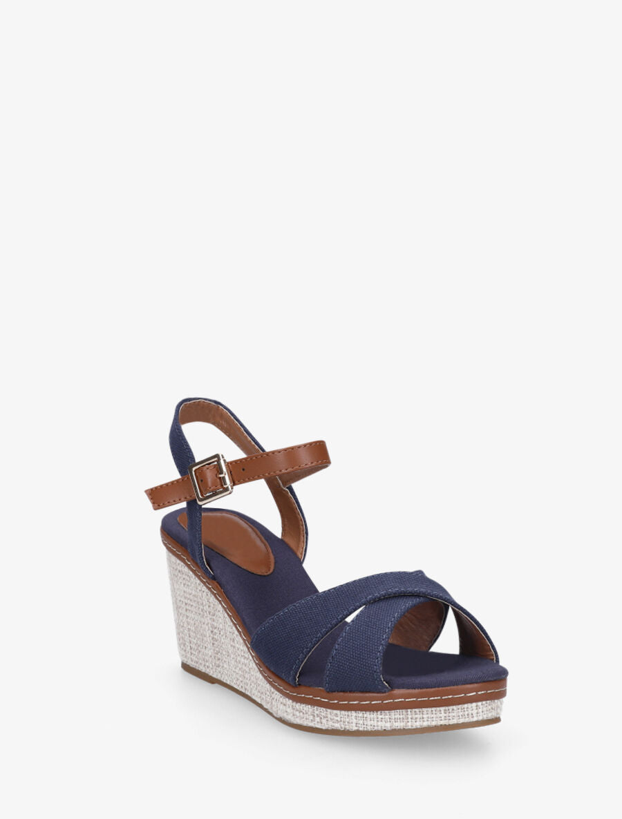 Sandales à brides croisées et semelle style osier - Marine - 2