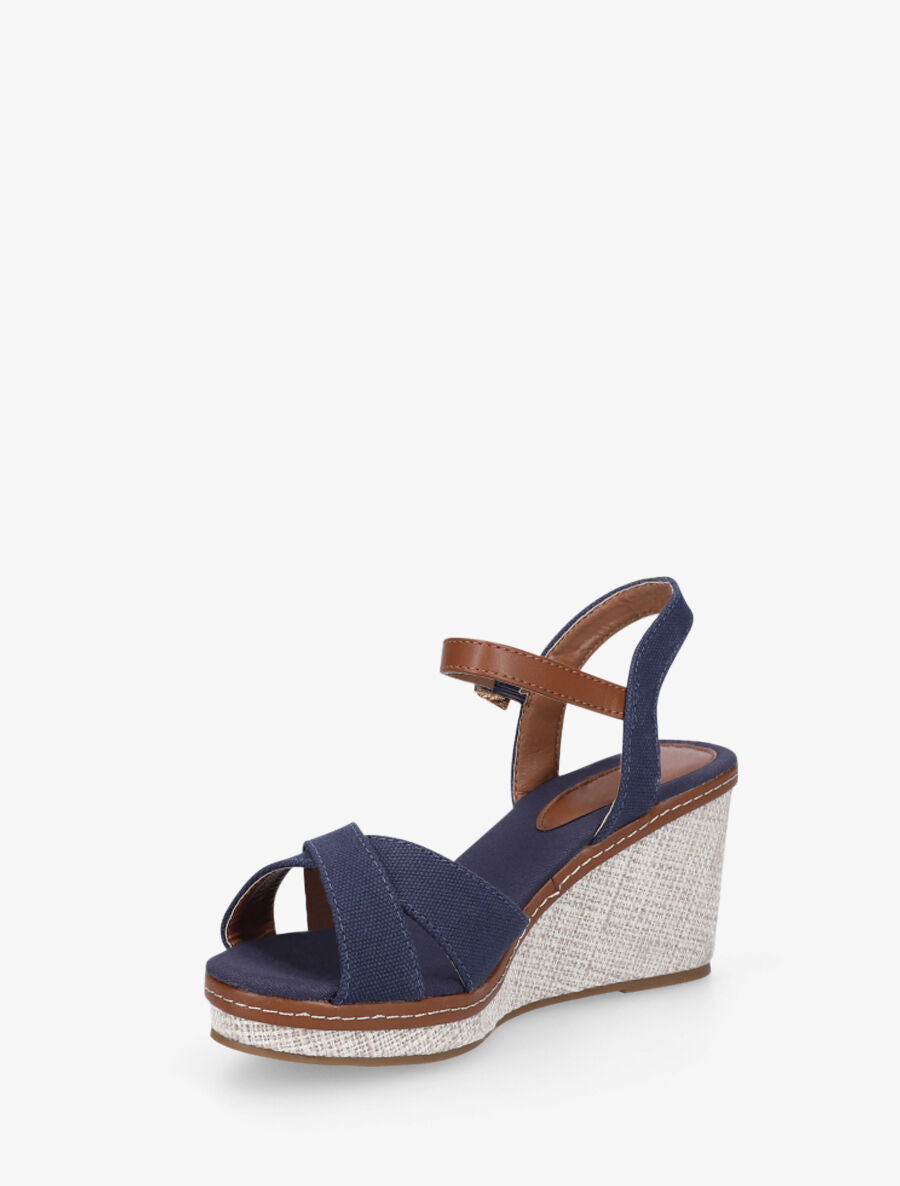 Sandales à brides croisées et semelle style osier - Marine - 3