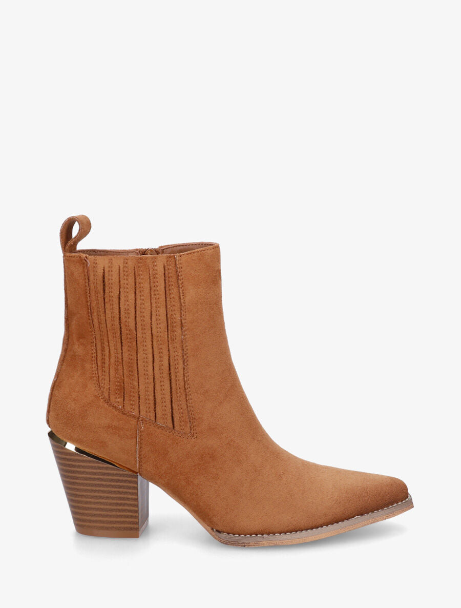 Bottines style santiags en suédine - Camel - 5