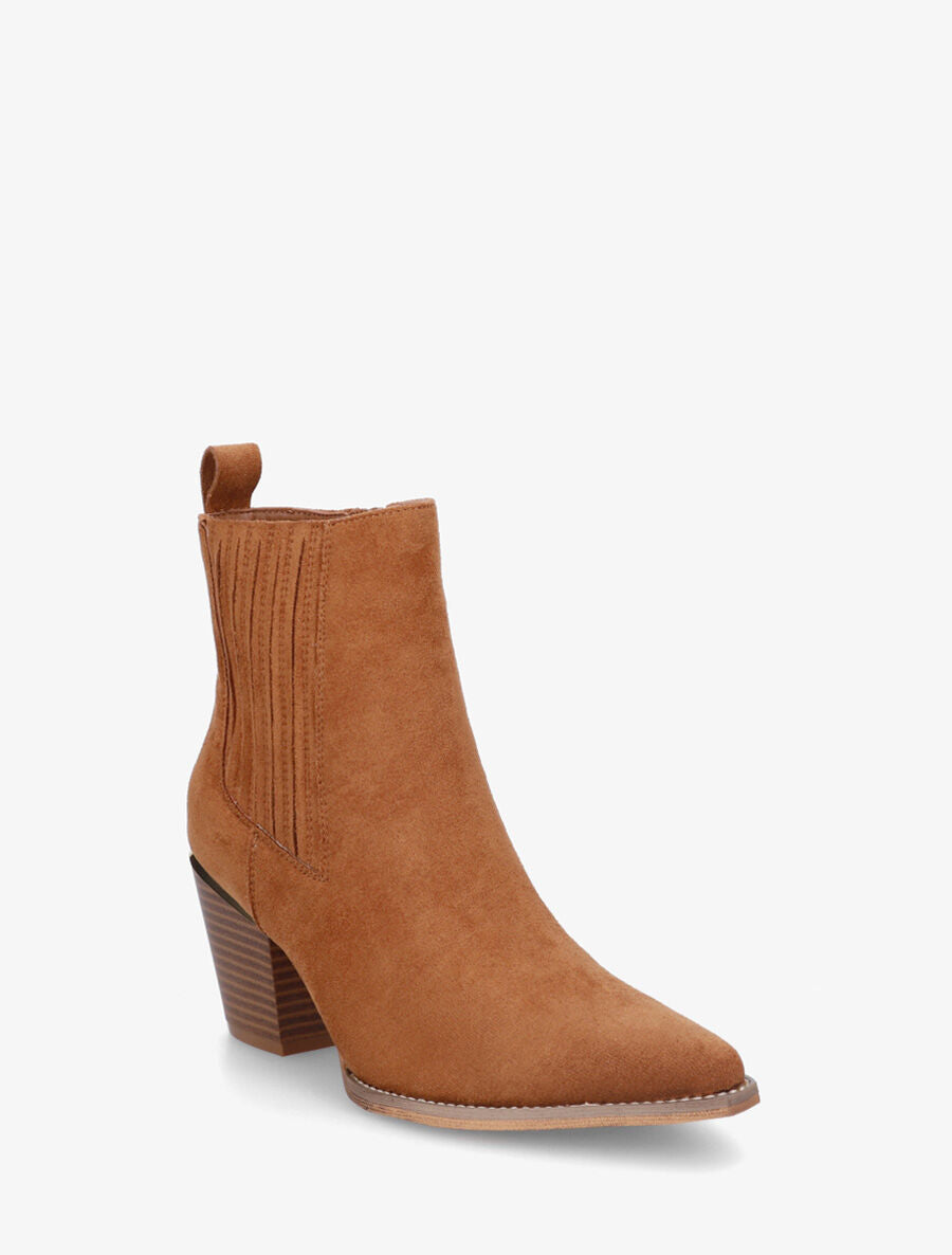 Bottines style santiags en suédine - Camel - 2