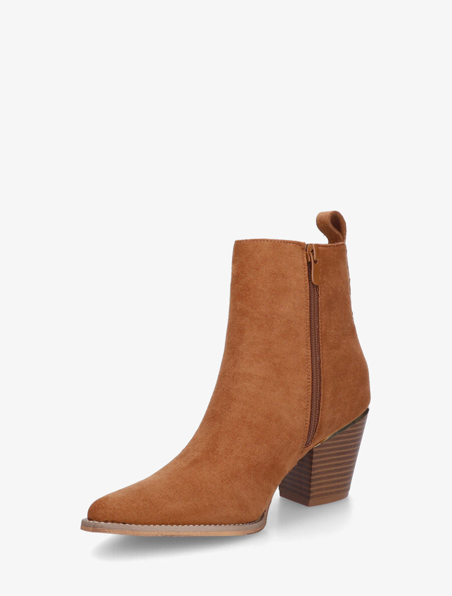 Bottines style santiags en suédine - Camel - 3