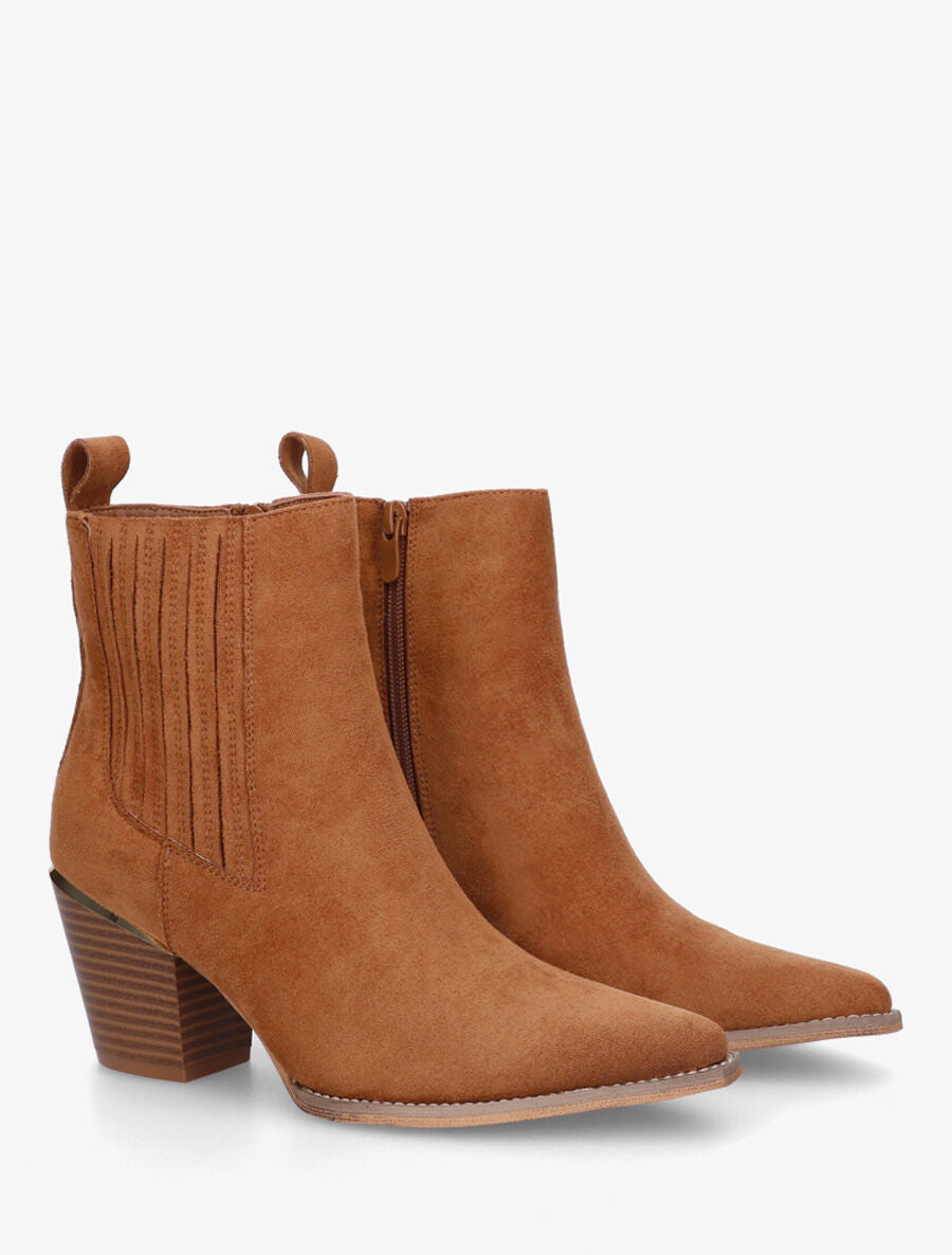 Bottines style santiags en suédine - Camel - 4