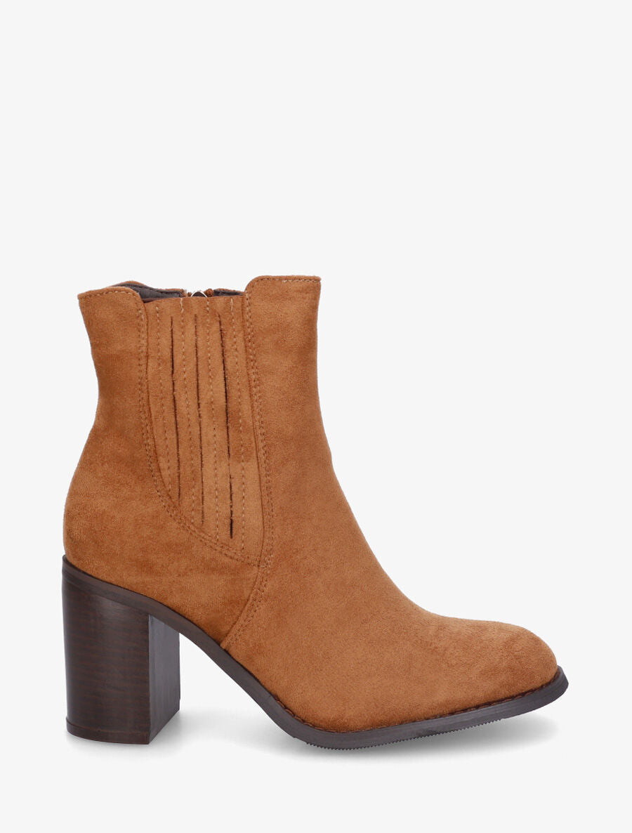 Bottines en suédine à talon haut - Camel - 5