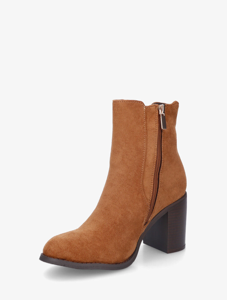Bottines en suédine à talon haut - Camel - 3