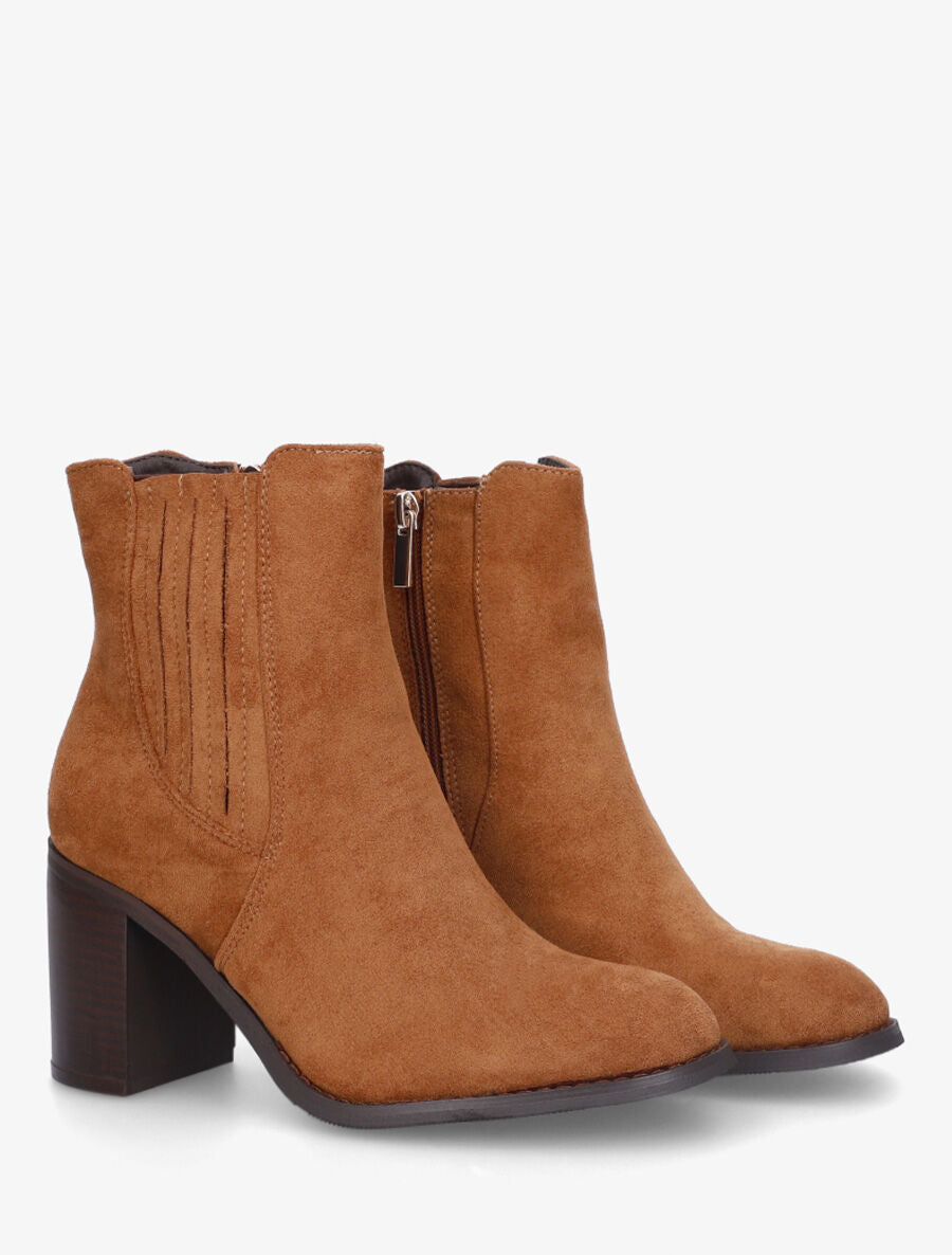 Bottines en suédine à talon haut - Camel - 4