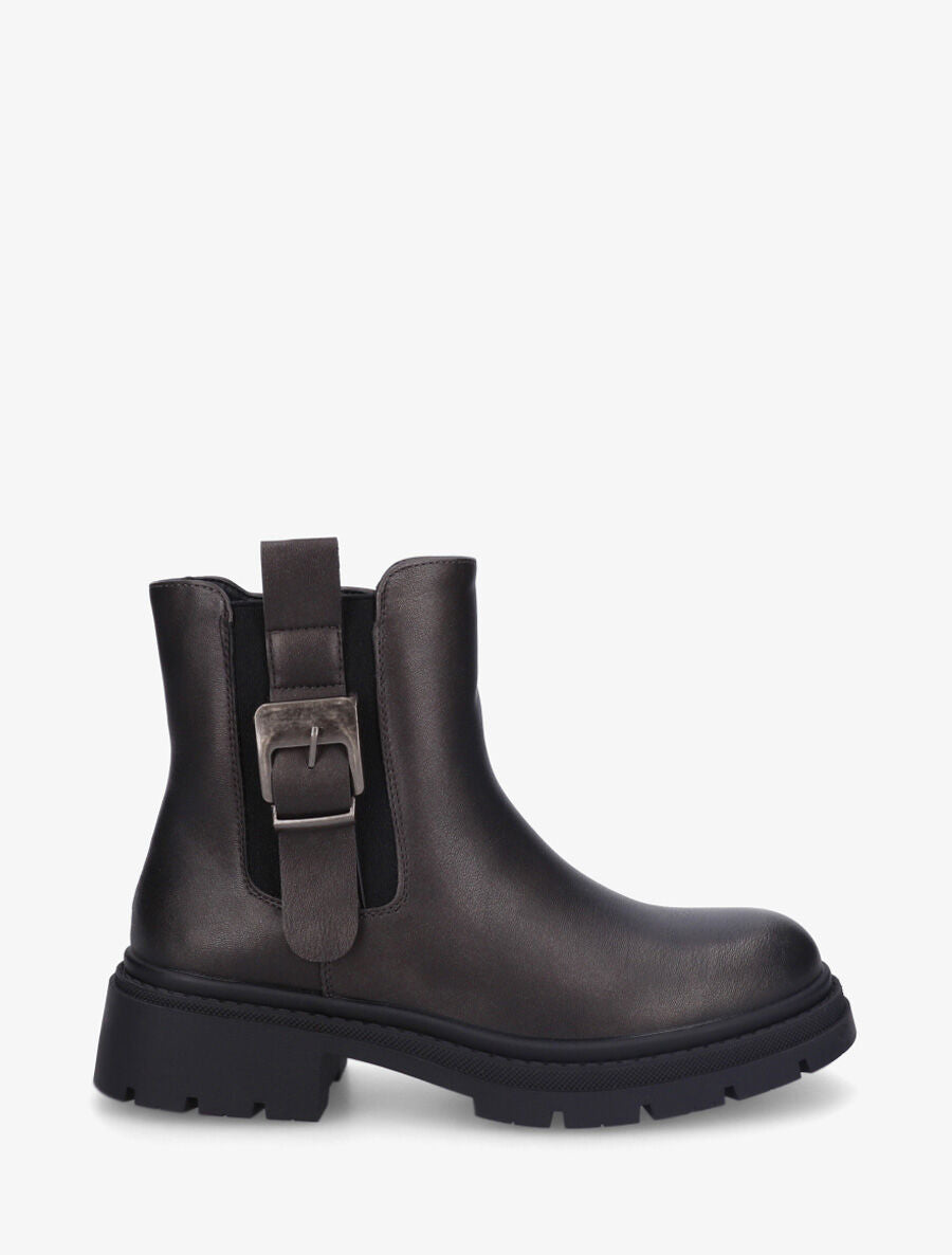 Bottines en simili à cheville élastiquée et sanglé - Anthracite - 5