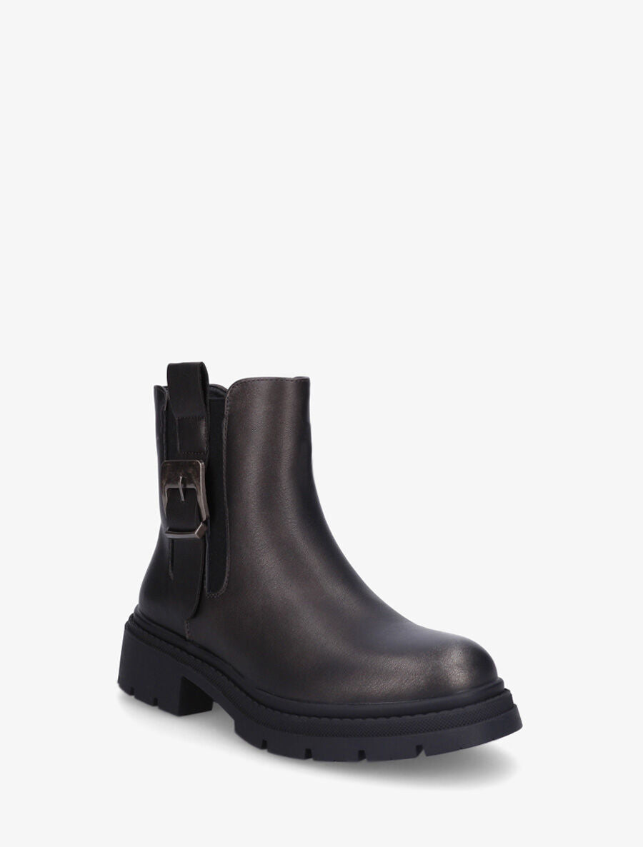 Bottines en simili à cheville élastiquée et sanglé - Anthracite - 2