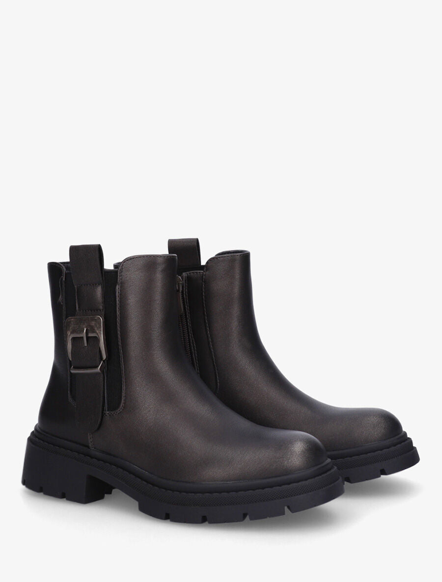 Bottines en simili à cheville élastiquée et sanglé - Anthracite - 4