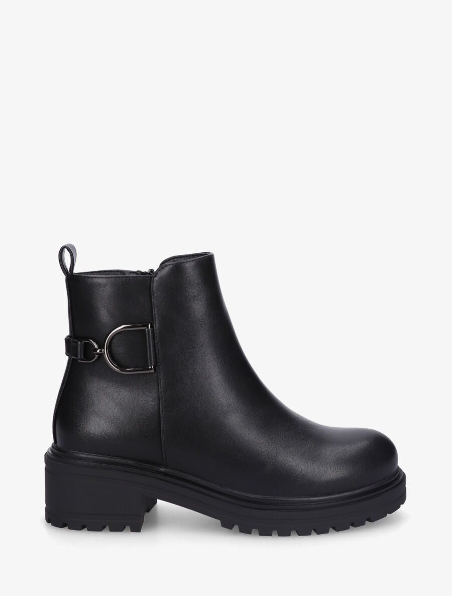 Bottines unies en simili à empiècement métal - Noir - 1