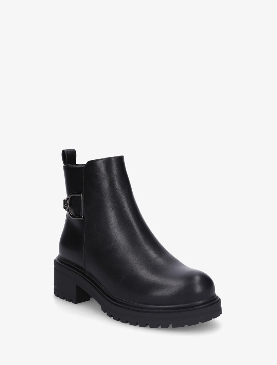 Bottines unies en simili à empiècement métal - Noir - 2