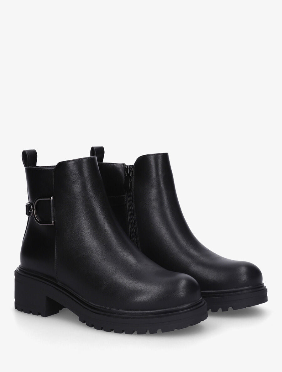 Bottines unies en simili à empiècement métal - Noir - 4