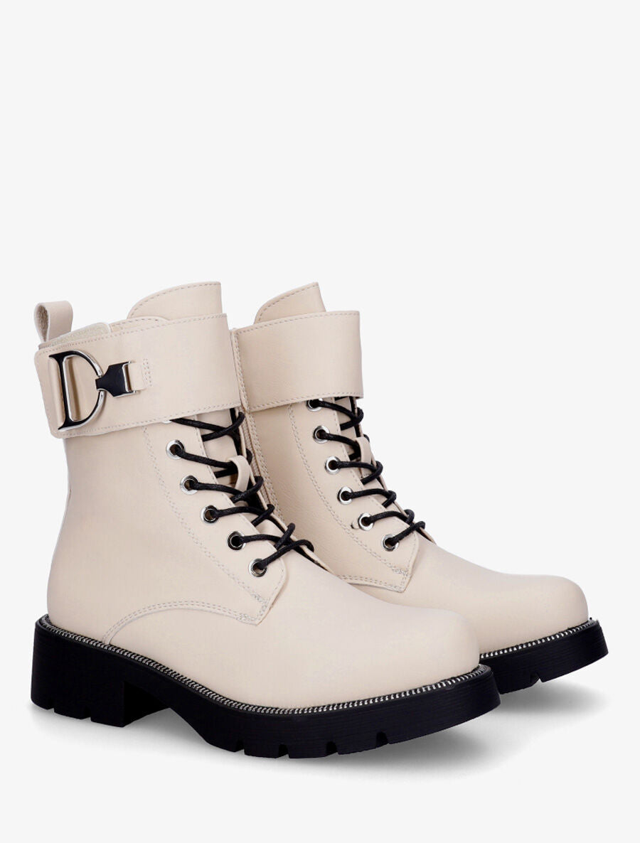 Bottines à lacets et scratch décoratif - Beige - 4