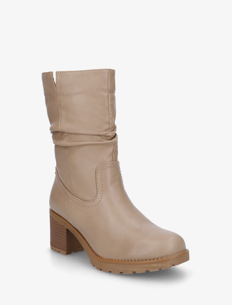 Bottines unies à talon effet plissé - Taupe - 2