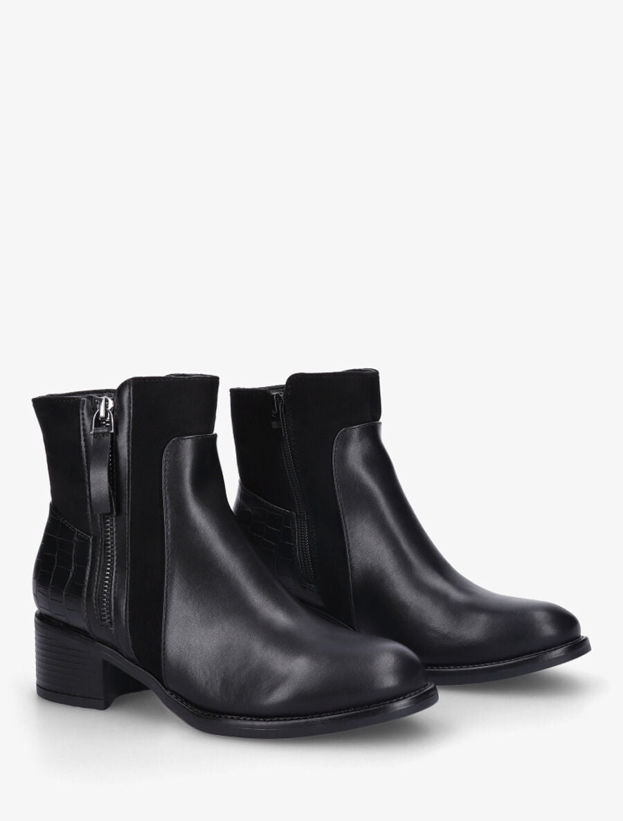 Bottines bi-matière à contrefort croco - Noir - 4