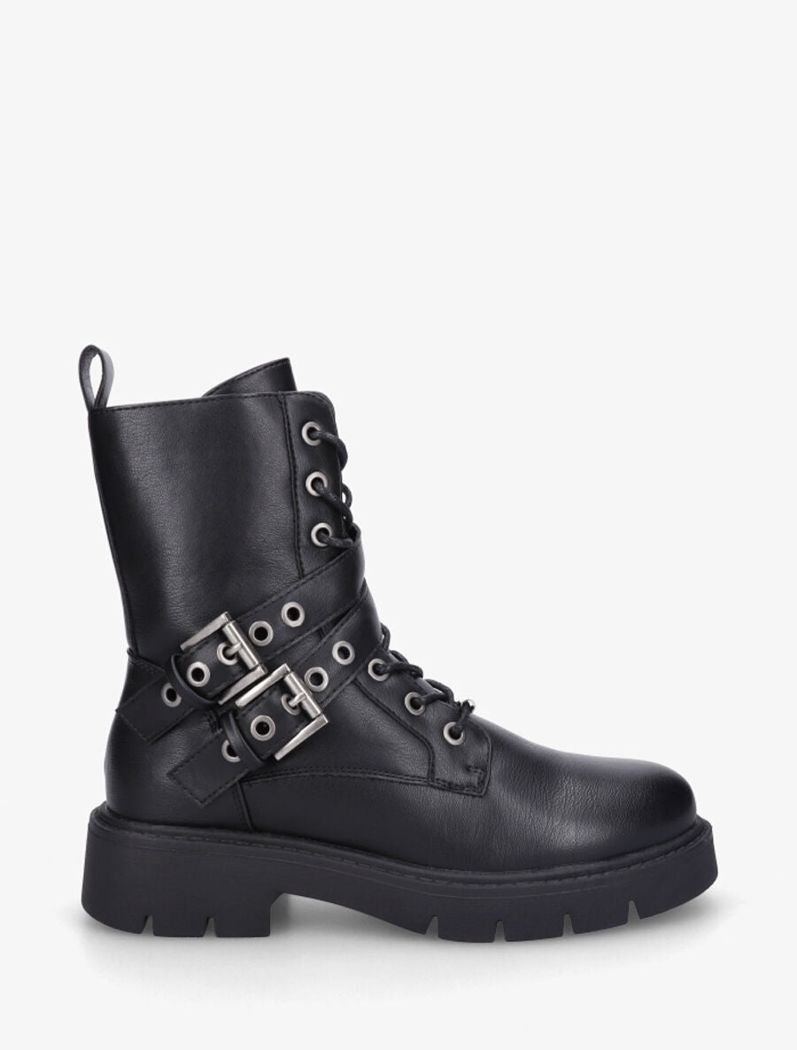 Bottines montantes en simili à double sangles Noir Inspee