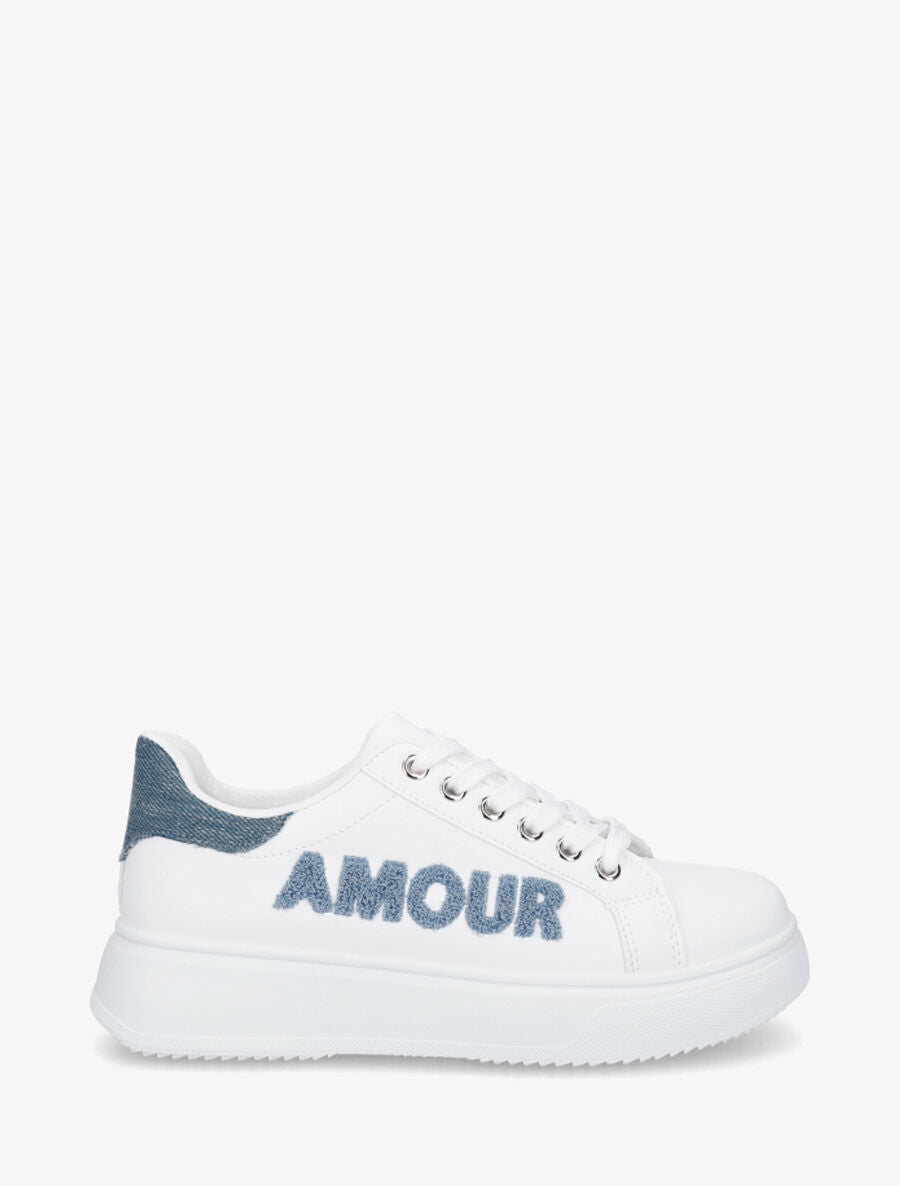 Sneakers en simili à flocage amour et coeur pailleté - Bleu - 1