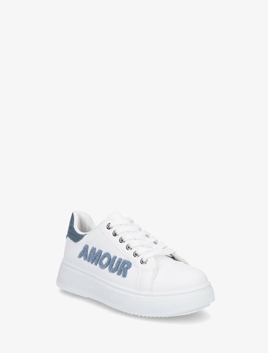 Sneakers en simili à flocage amour et coeur pailleté - Bleu - 2