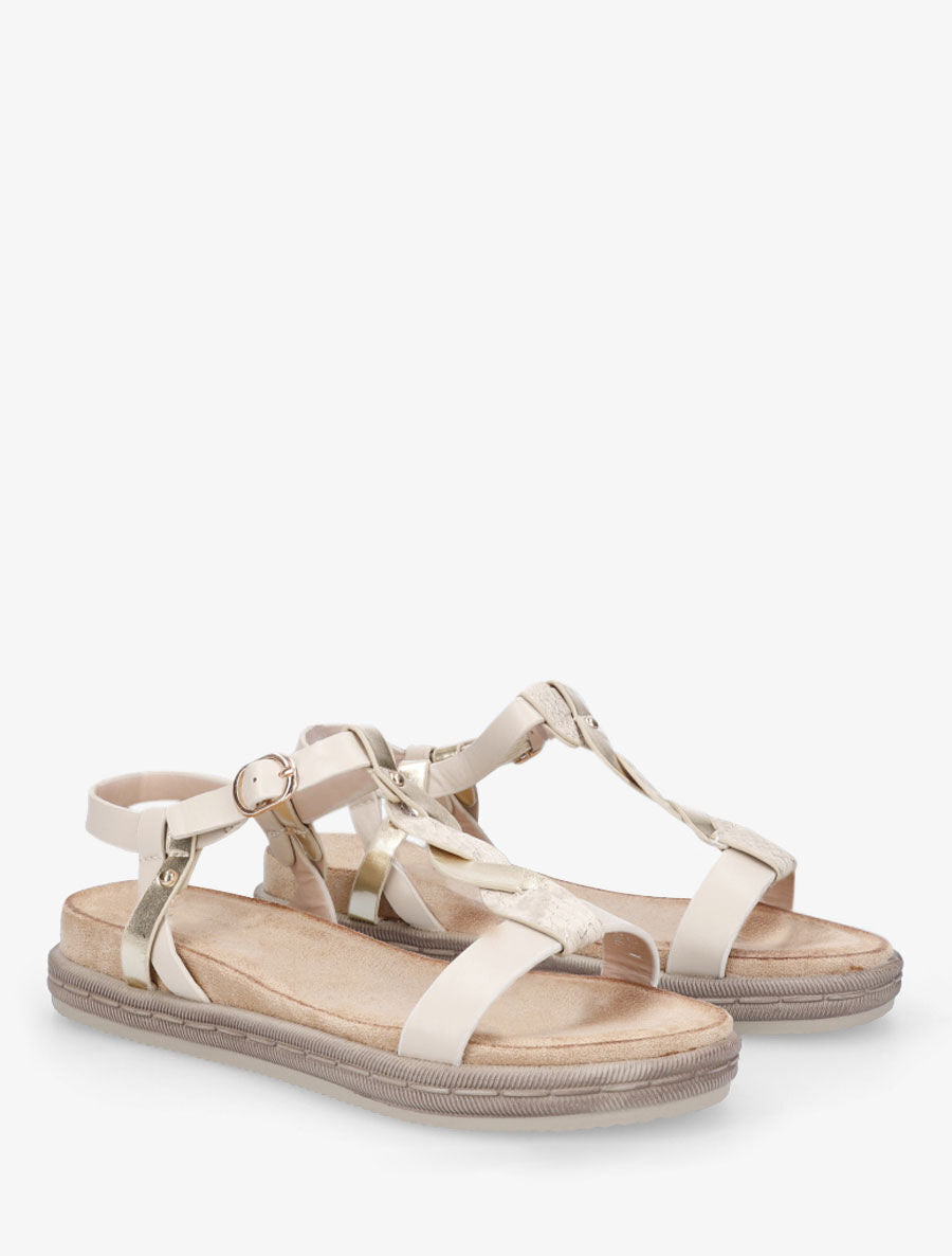 Nu-pieds en simili à brides tressées - Beige - 4